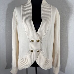 Lauren Ralph Lauren ivory cardigan, size, large granny, core, gold button shawl